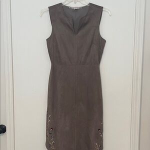 Chelsea & Violet Brown Faux Suede Floral Embroidered Dress Womens S